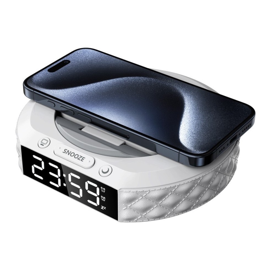 Despertador com visor LCD e sem fios Qi charger 27W/9V branco