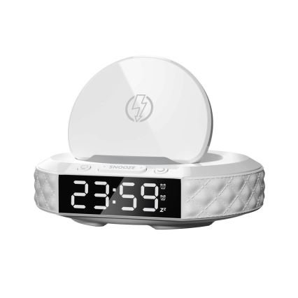 Despertador com visor LCD e sem fios Qi charger 27W/9V branco