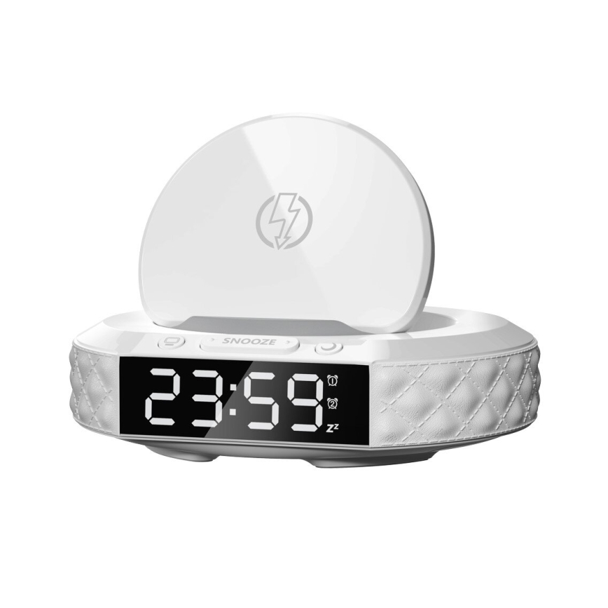 Despertador com visor LCD e sem fios Qi charger 27W/9V branco