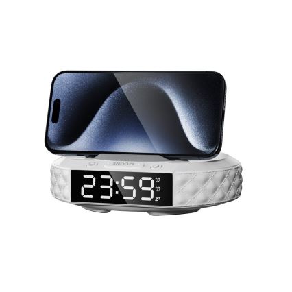 Despertador com visor LCD e sem fios Qi charger 27W/9V branco