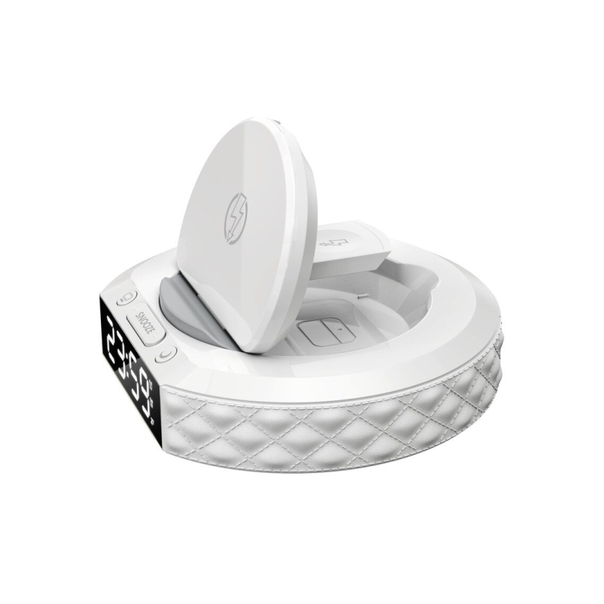 Despertador com visor LCD e sem fios Qi charger 27W/9V branco