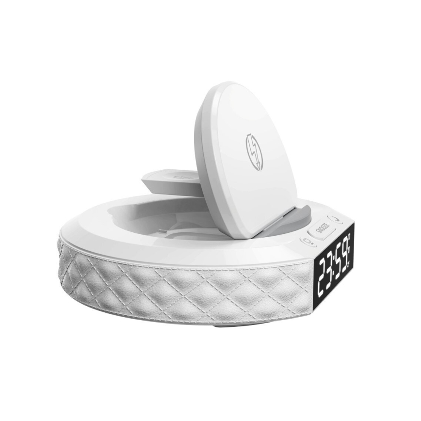 Despertador com visor LCD e sem fios Qi charger 27W/9V branco