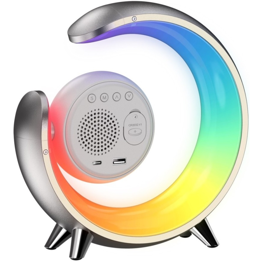 Candeeiro de mesa LED RGBW regulável com despertador LED/20W/5V USB prateado
