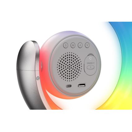 Candeeiro de mesa LED RGBW regulável com despertador LED/20W/5V USB prateado