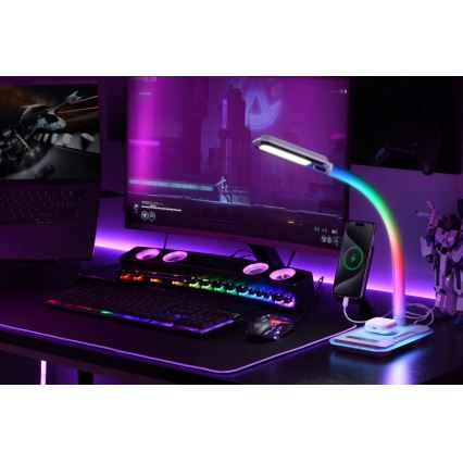 Candeeiro de mesa LED RGBW com regulação e carregamento Qi 30W/230V preto
