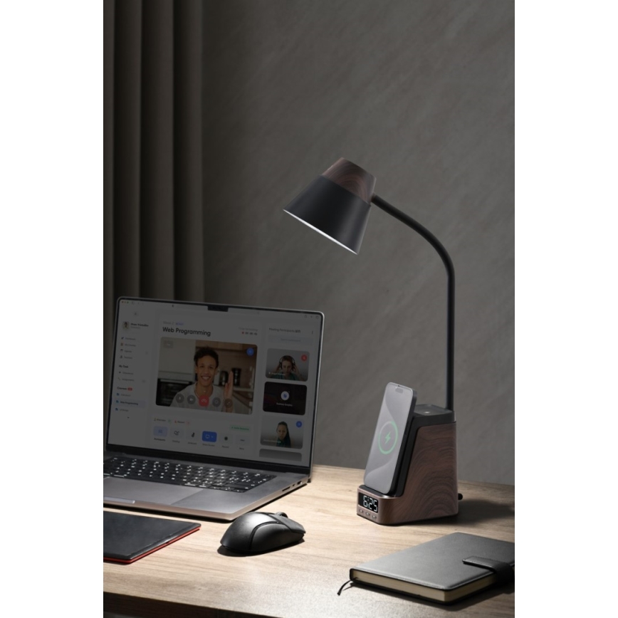 Candeeiro de mesa LED+CCT dimerizável com carregamento sem fios QI IDEAL LED/8W/230V 2700/4000/5000K castanho