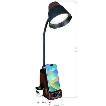 Candeeiro de mesa LED+CCT dimerizável com carregamento sem fios QI IDEAL LED/8W/230V 2700/4000/5000K castanho