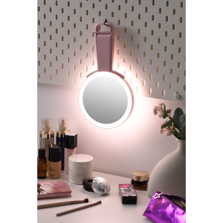 Immax 09102L - Espelho de maquilhagem dimerizável LED+CCT SWEET LED/3W/5V rosa