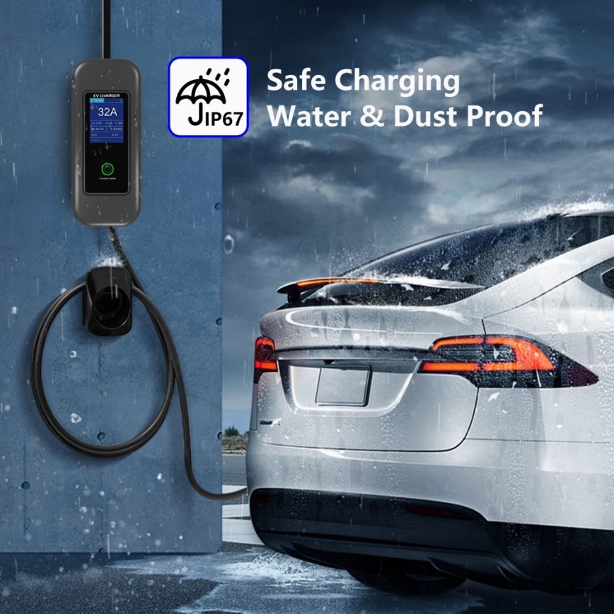Immax - Estação de carregamento portátil para veículos elétricos EV AC Tipo 2 32A/380V 22kW + tomada 230V 5m Wi-Fi Tuya
