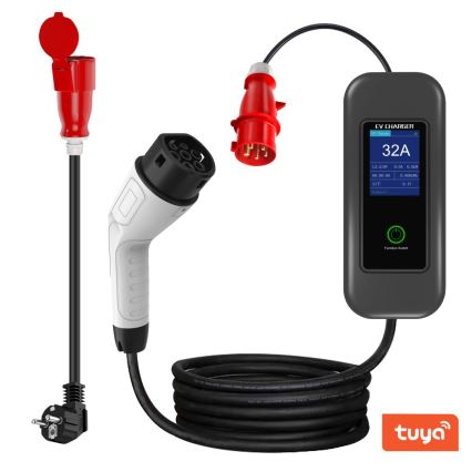 Immax - Estação de carregamento portátil para veículos elétricos EV AC Tipo 2 32A/380V 22kW + tomada 230V 5m Wi-Fi Tuya