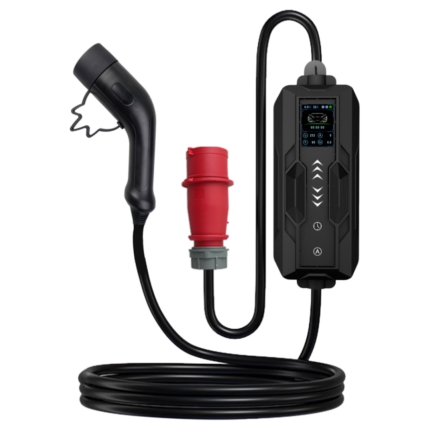 Immax - Estação de carregamento portátil para veículos elétricos AC Type 2 16A/380V 11kW + ficha 230V, 3,7kW 5m + capa