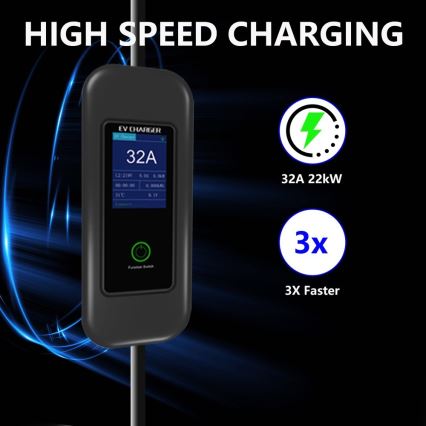 Immax - Estação de carregamento portátil para veículos elétricos AC Type 2 32A/380V 22kW + ficha 230V 5m Wi-Fi Tuya