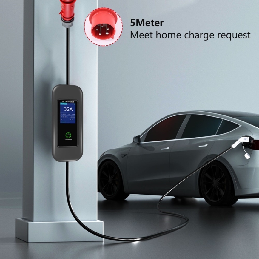 Immax - Estação de carregamento portátil para veículos elétricos AC Type 2 32A/380V 22kW + ficha 230V 5m Wi-Fi Tuya