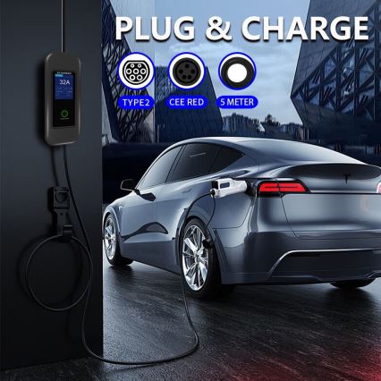 Immax - Estação de carregamento portátil para veículos elétricos AC Type 2 32A/380V 22kW + ficha 230V 5m Wi-Fi Tuya
