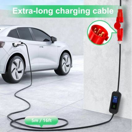 Immax - Estação de carregamento portátil para veículos elétricos AC Type 2 32A/380V 22kW + ficha 230V 5m Wi-Fi Tuya