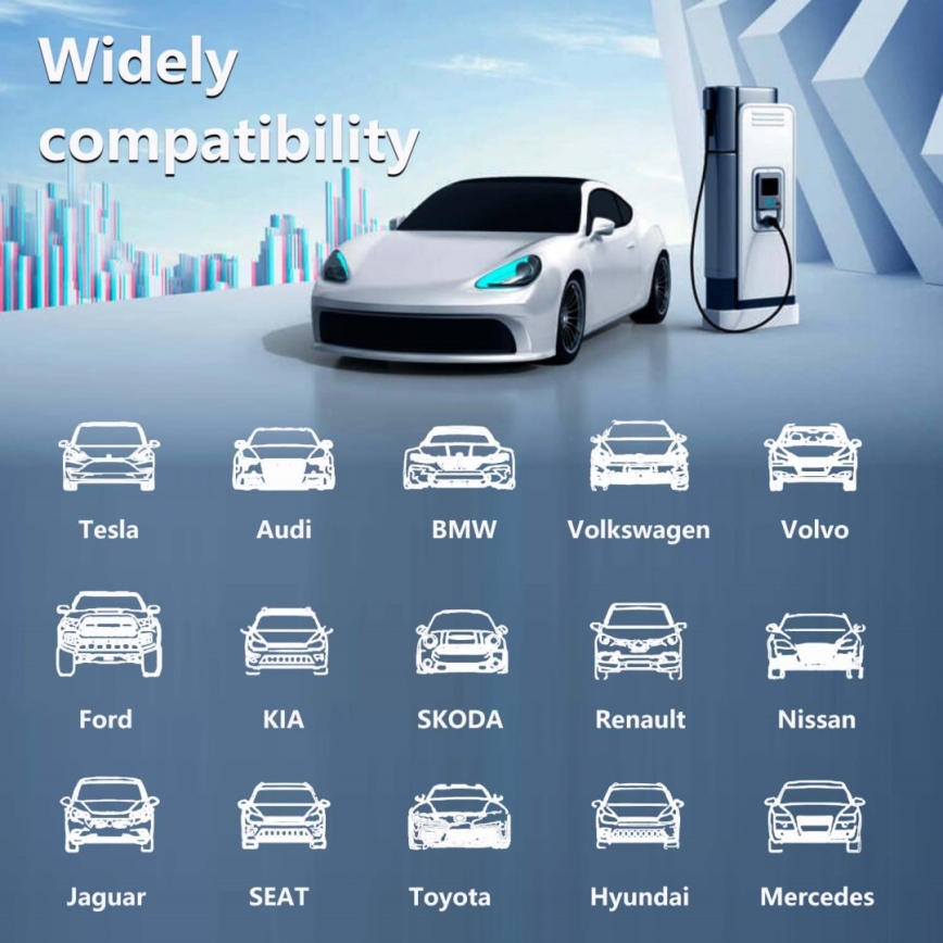 Immax - Estação de carregamento portátil para veículos elétricos AC Type 2 32A/380V 22kW + ficha 230V 5m Wi-Fi Tuya