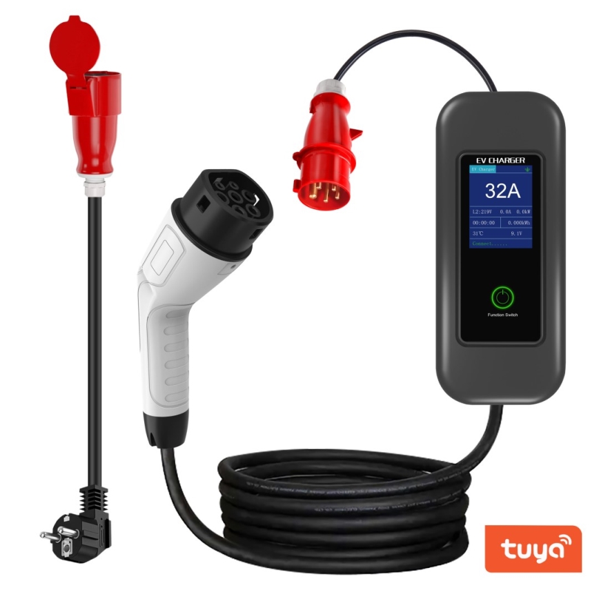 Immax - Estação de carregamento portátil para veículos elétricos AC Type 2 32A/380V 22kW + ficha 230V 5m Wi-Fi Tuya