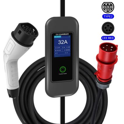 Immax - Estação de carregamento portátil para veículos elétricos AC Type 2 32A/380V 22kW + ficha 230V 5m Wi-Fi Tuya