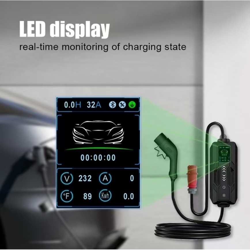 Immax - Estação de carregamento portátil para veículos elétricos AC Type 2 32A/380V 22kW 5m + capa