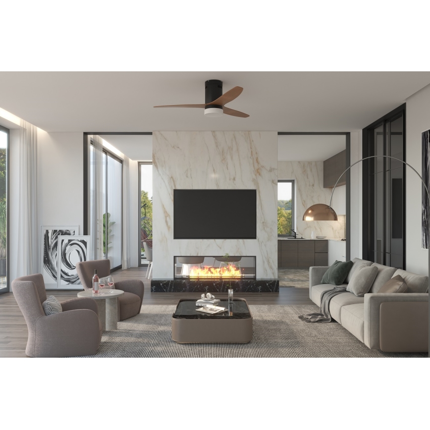 Immax NEO 07142-B - Ventoinha de teto LED NEO LITE FRESCO LED/18W/230V Tuya Wi-Fi preto/madeira + controlo remoto