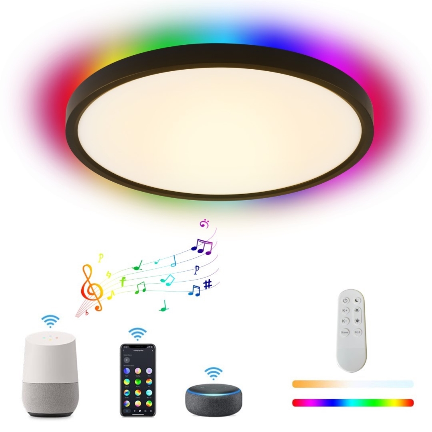 Immax NEO 07166-B40 - LED RGB+CCT Iluminação de teto com regulação NEO LITE TUDO LED/50W/230V Wi-Fi Tuya preto + controlo remoto