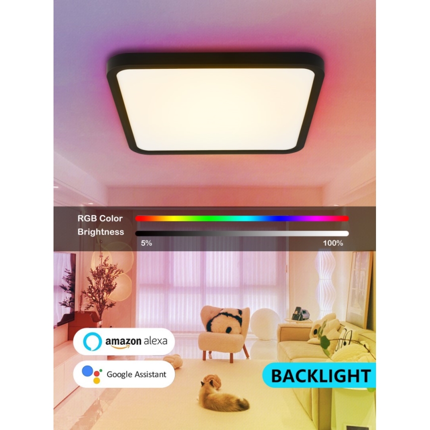 Immax NEO 07167-B40 - LED RGB+CCT Iluminação de teto com regulação NEO LITE TUDO LED/50W/230V Wi-Fi Tuya preto + controlo remoto