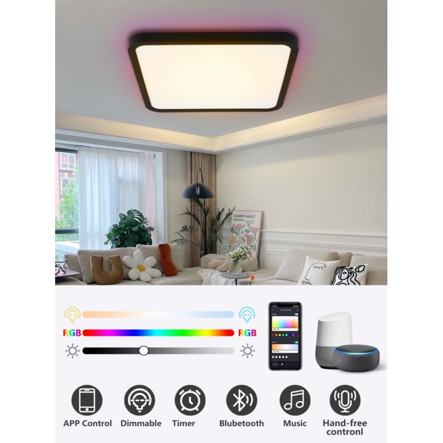 Immax NEO 07167-B40 - LED RGB+CCT Iluminação de teto com regulação NEO LITE TUDO LED/50W/230V Wi-Fi Tuya preto + controlo remoto