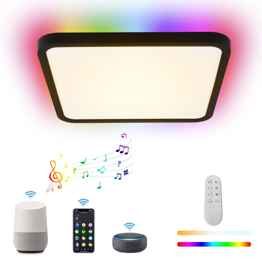Immax NEO 07167-B40 - LED RGB+CCT Iluminação de teto com regulação NEO LITE TUDO LED/50W/230V Wi-Fi Tuya preto + controlo remoto