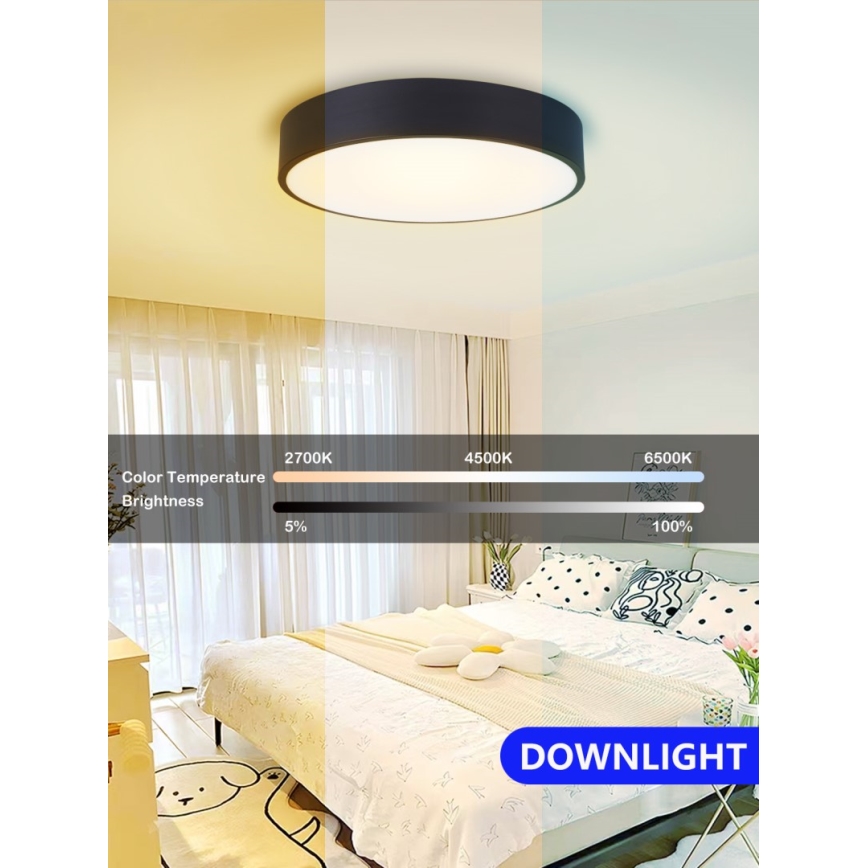 Immax NEO 07201L - Iluminação de teto LED com regulação RONDATE LED/28W/230V preto Tuya + controlo remoto