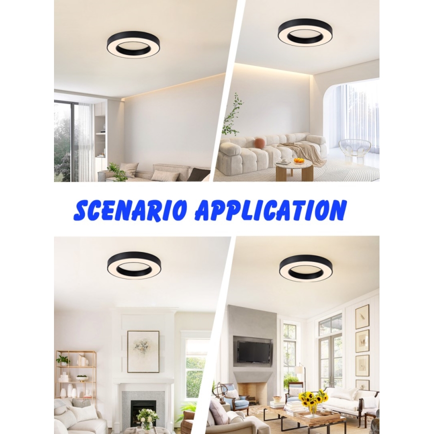 Immax NEO 07209L - Iluminação de teto LED com regulação PASTEL LED/53W/230V 60 cm preto Tuya + controlo remoto