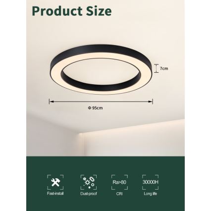Immax NEO 07210L - Iluminação de teto LED com regulação PASTEL LED/68W/230V 95 cm preto Tuya + controlo remoto
