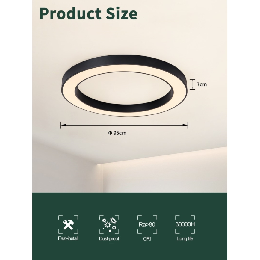 Immax NEO 07210L - Iluminação de teto LED com regulação PASTEL LED/68W/230V 95 cm preto Tuya + controlo remoto