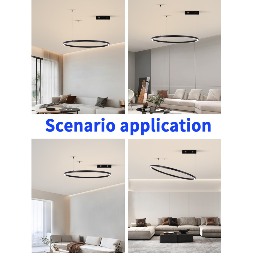 Immax NEO 07215L - Candelabro suspenso LED com regulação FINO LED/60W/230V 80 cm preto Tuya + controlo remoto