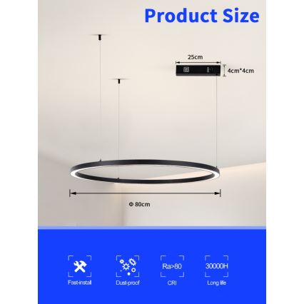 Immax NEO 07215L - Candelabro suspenso LED com regulação FINO LED/60W/230V 80 cm preto Tuya + controlo remoto