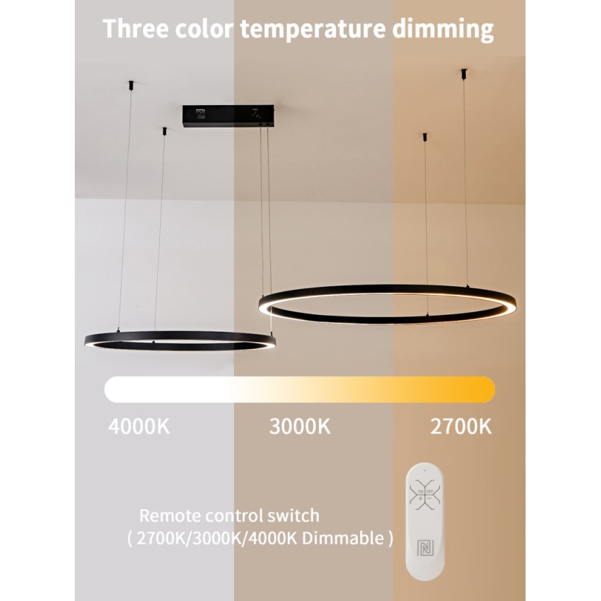 Immax NEO 07216L - Candelabro suspenso LED com regulação FINO LED/93W/230V 60/80cm preto Tuya + comando
