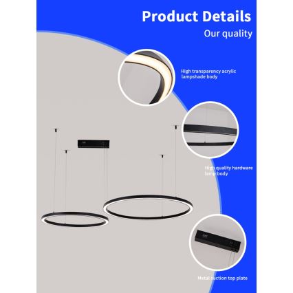 Immax NEO 07216L - Candelabro suspenso LED com regulação FINO LED/93W/230V 60/80cm preto Tuya + comando