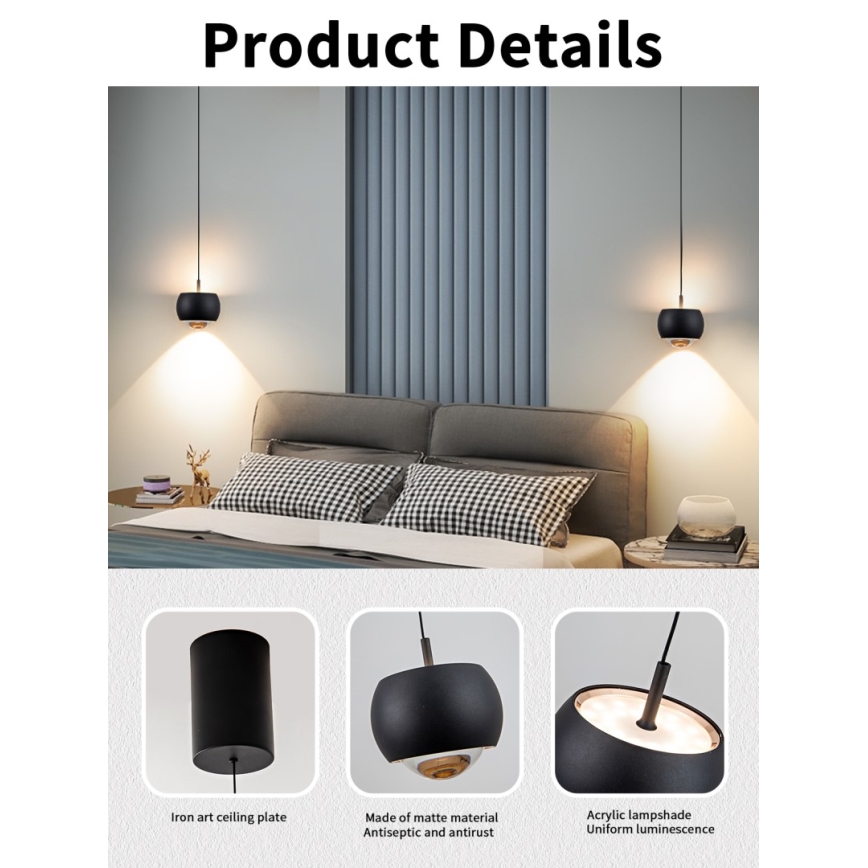 Immax NEO 07219L - Candelabro suspenso LED com regulação DORMINE LED/6W/230V mate preto Tuya + controlo remoto
