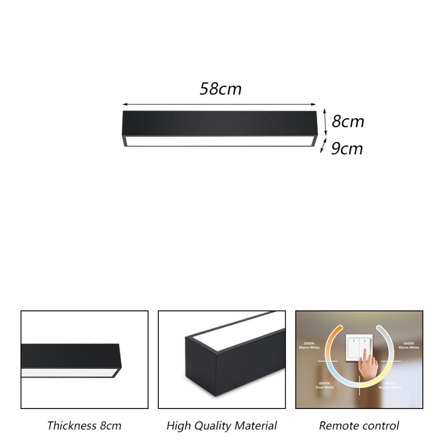 Immax NEO 07254L - Iluminação de teto LED com regulação NEO LITE LUNGO LED/20W/230V 3000-6000K Wi-Fi Tuya preto + comando