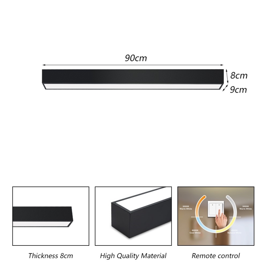 Immax NEO 07255L - Iluminação de teto LED com regulação NEO LITE LUNGO LED/20W/230V 3000-6000K Wi-Fi Tuya preto + comando