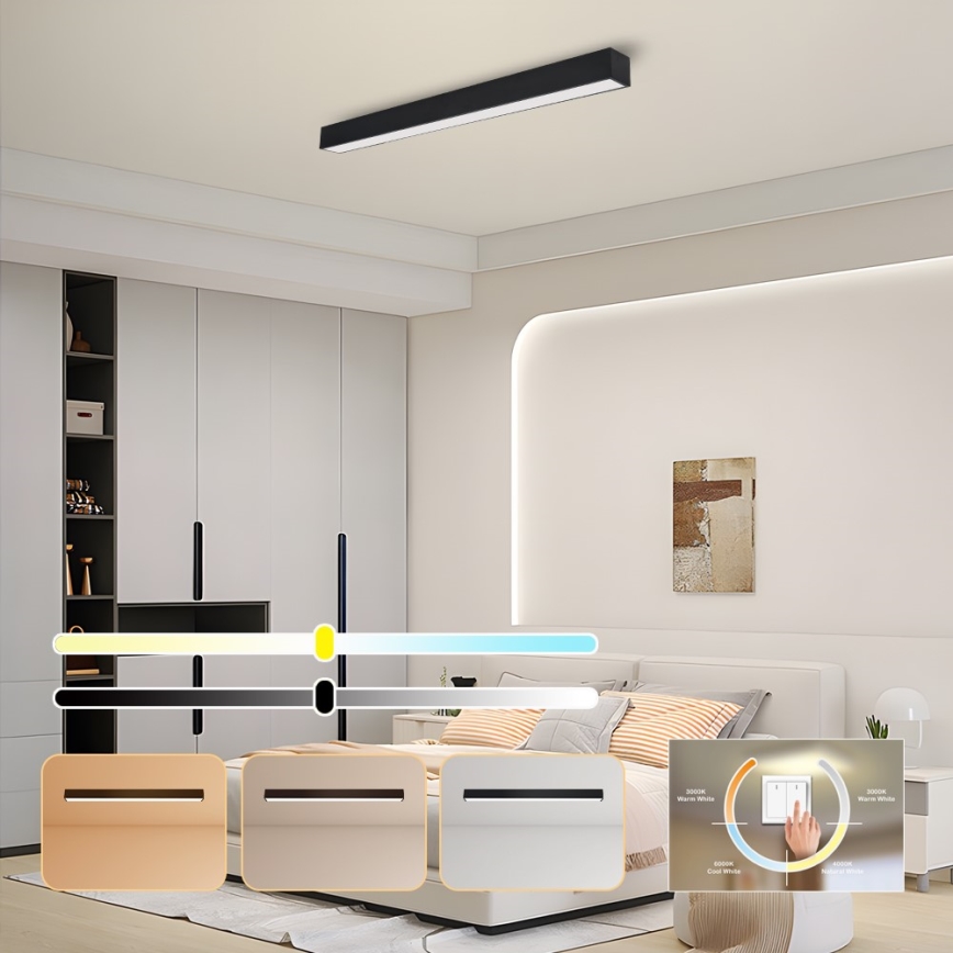 Immax NEO 07256L - Iluminação de teto LED com regulação NEO LITE LUNGO LED/38W/230V 3000-6000K Wi-Fi Tuya preto + comando