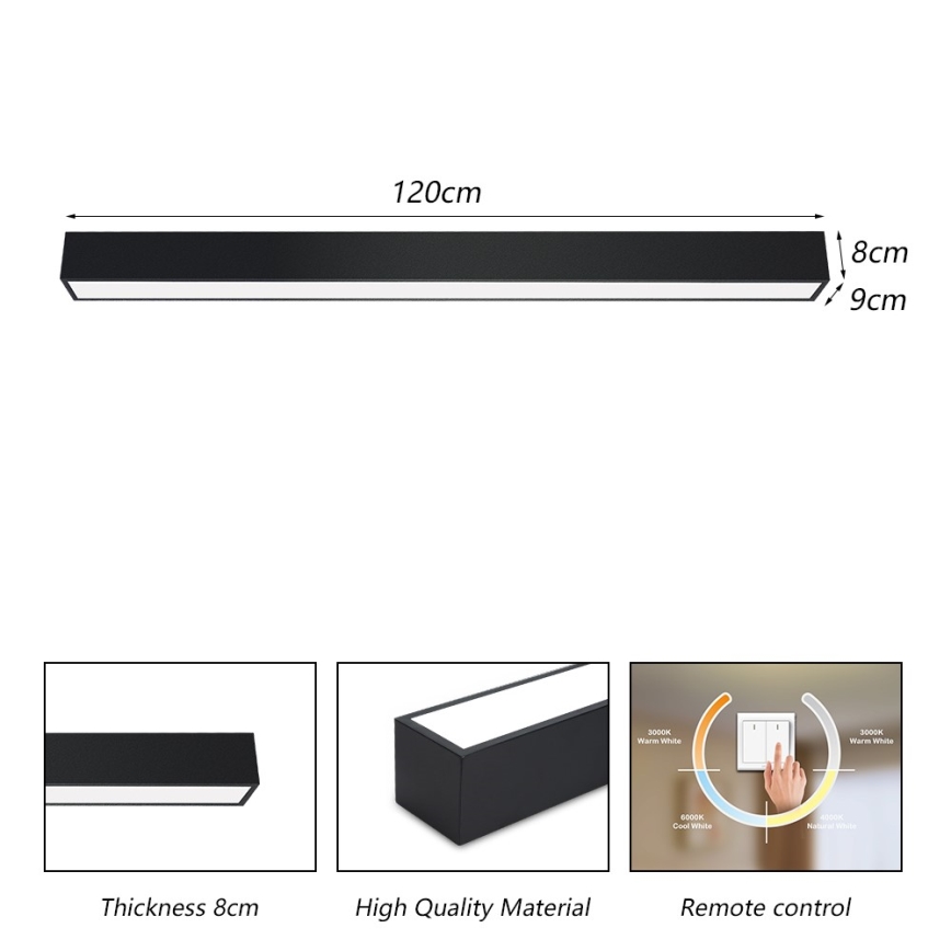Immax NEO 07256L - Iluminação de teto LED com regulação NEO LITE LUNGO LED/38W/230V 3000-6000K Wi-Fi Tuya preto + comando