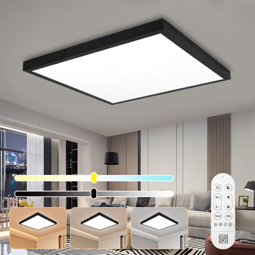 Immax NEO 07279L - Iluminação de teto para casa de banho LED com regulação NEO LITE FRAME LED/50W/230V IP44 Wi-Fi Tuya + comando preto