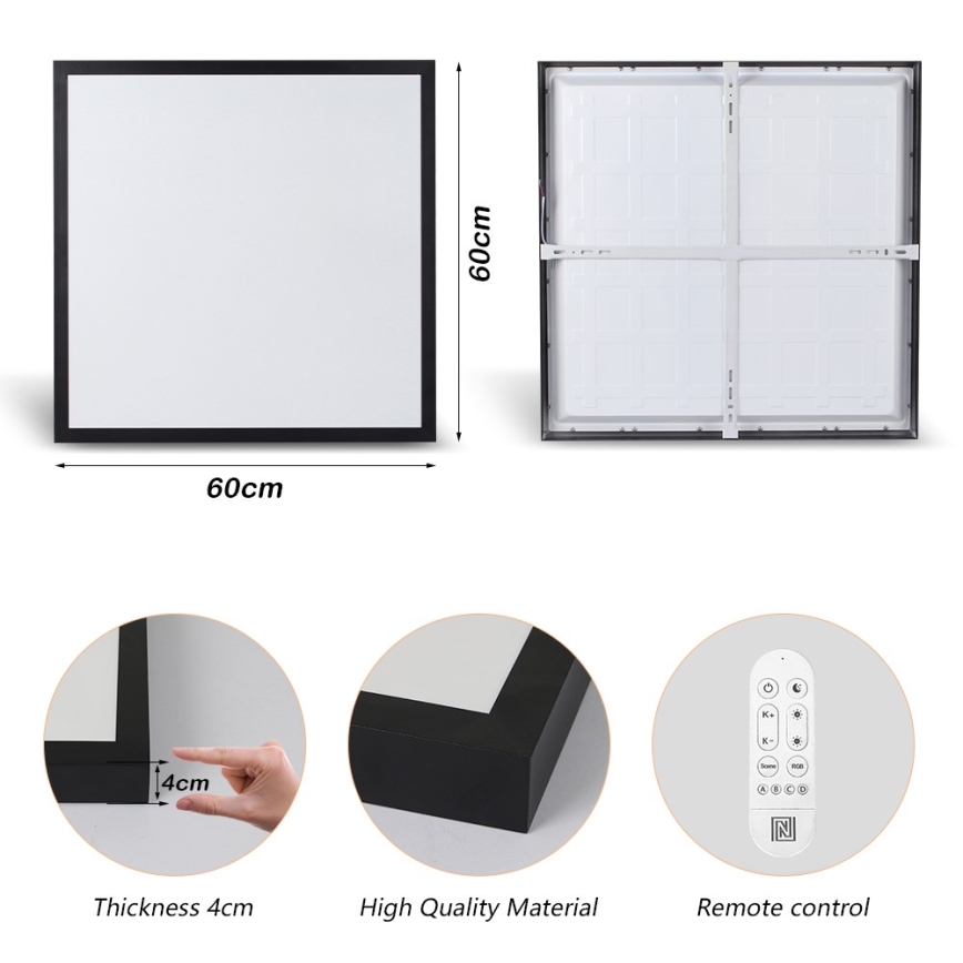 Immax NEO 07279L - Iluminação de teto para casa de banho LED com regulação NEO LITE FRAME LED/50W/230V IP44 Wi-Fi Tuya + comando preto