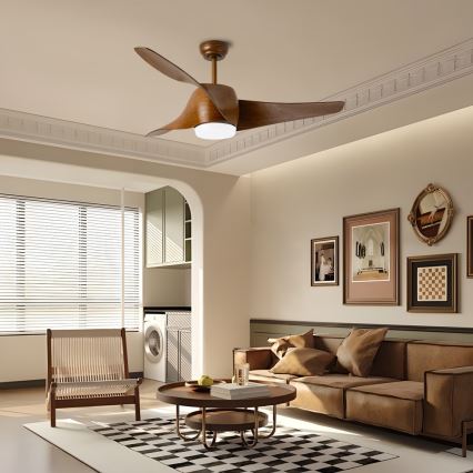Immax NEO 07286L - Ventoinha de teto LED com regulação WAVE LED/18W/230V Wi-Fi Tuya castanho + comando