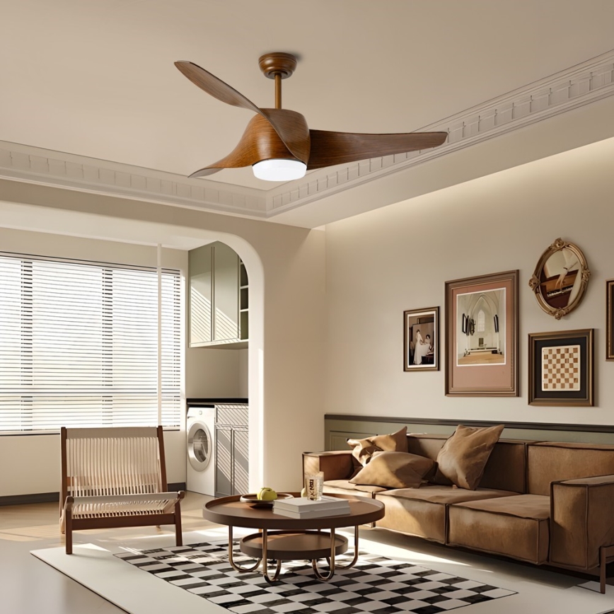 Immax NEO 07286L - Ventoinha de teto LED com regulação WAVE LED/18W/230V Wi-Fi Tuya castanho + comando