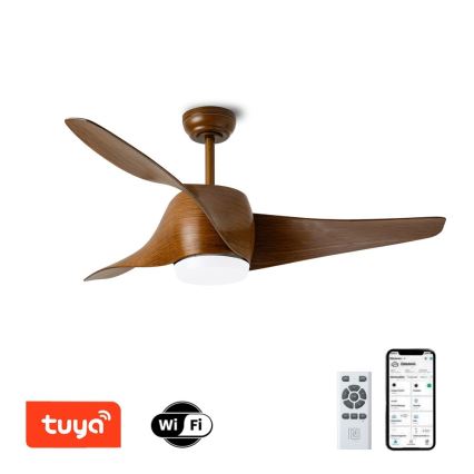 Immax NEO 07286L - Ventoinha de teto LED com regulação WAVE LED/18W/230V Wi-Fi Tuya castanho + comando