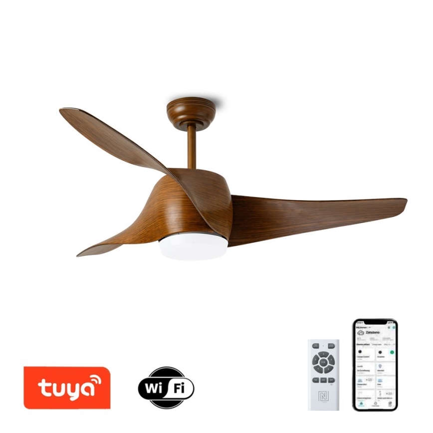 Immax NEO 07286L - Ventoinha de teto LED com regulação WAVE LED/18W/230V Wi-Fi Tuya castanho + comando
