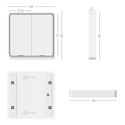 Immax NEO 07507L - Interruptor 2-botões SMART 1xCR2430 Zigbee 3.0 Tuya