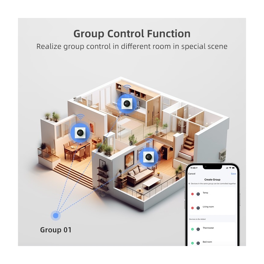 Immax NEO 07534L - Termostato para aquecimento de pavimento SMART 230V/3A Wi-Fi Tuya