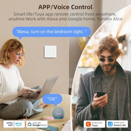 Immax NEO 07538L - Interruptor SMART de 1 botão 230V Wi-Fi Tuya